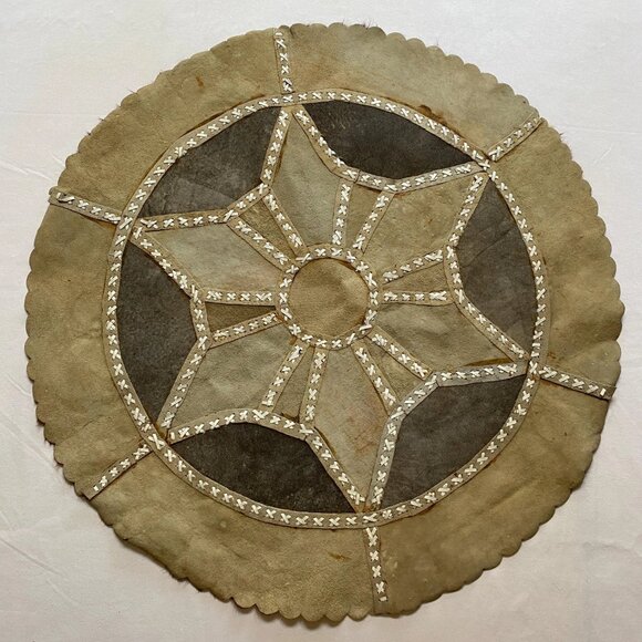 Vintage Cowhide Round Rug or Wall Art Handmade Western Texas Star Home Decor - Picture 3 of 8